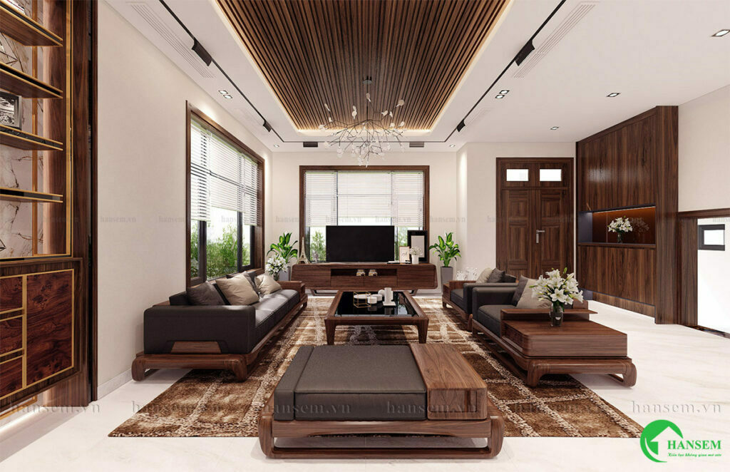 sofa gỗ walnut phòng khách