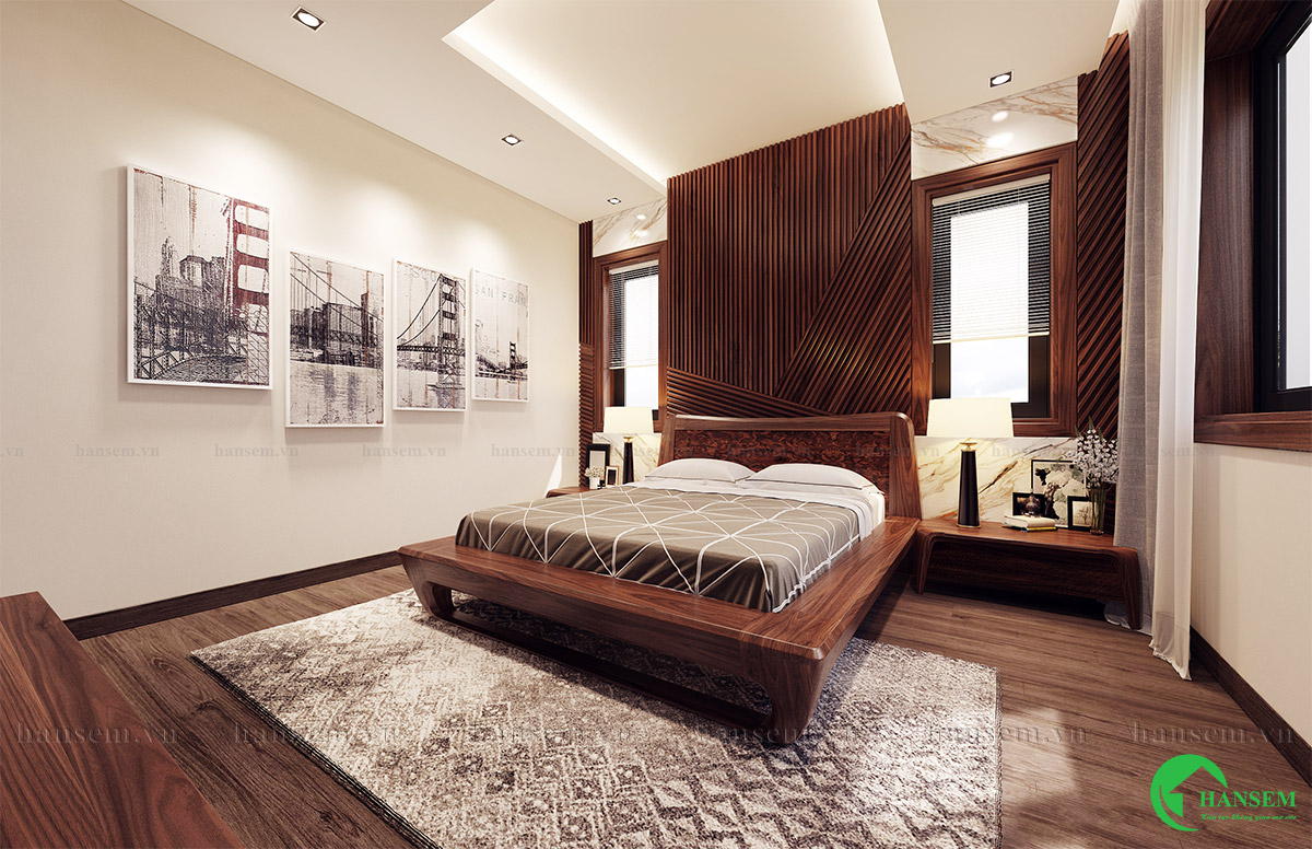 thiết kế nội thất gỗ óc chó phòng ngủ nhà chị hương tại vincom hà tĩnh